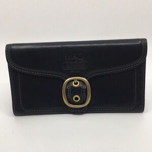 Vintage Coach Bleecker Black Leather Wallet with Tattersall lining